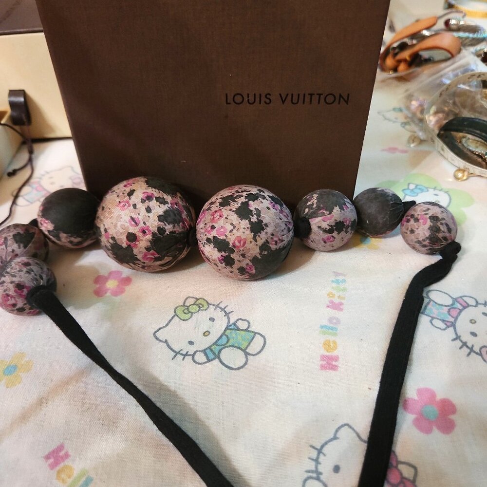 RARE Auth Louis Vuitton Liberty of London Dark Beads Fabric Necklace 2007 Runway